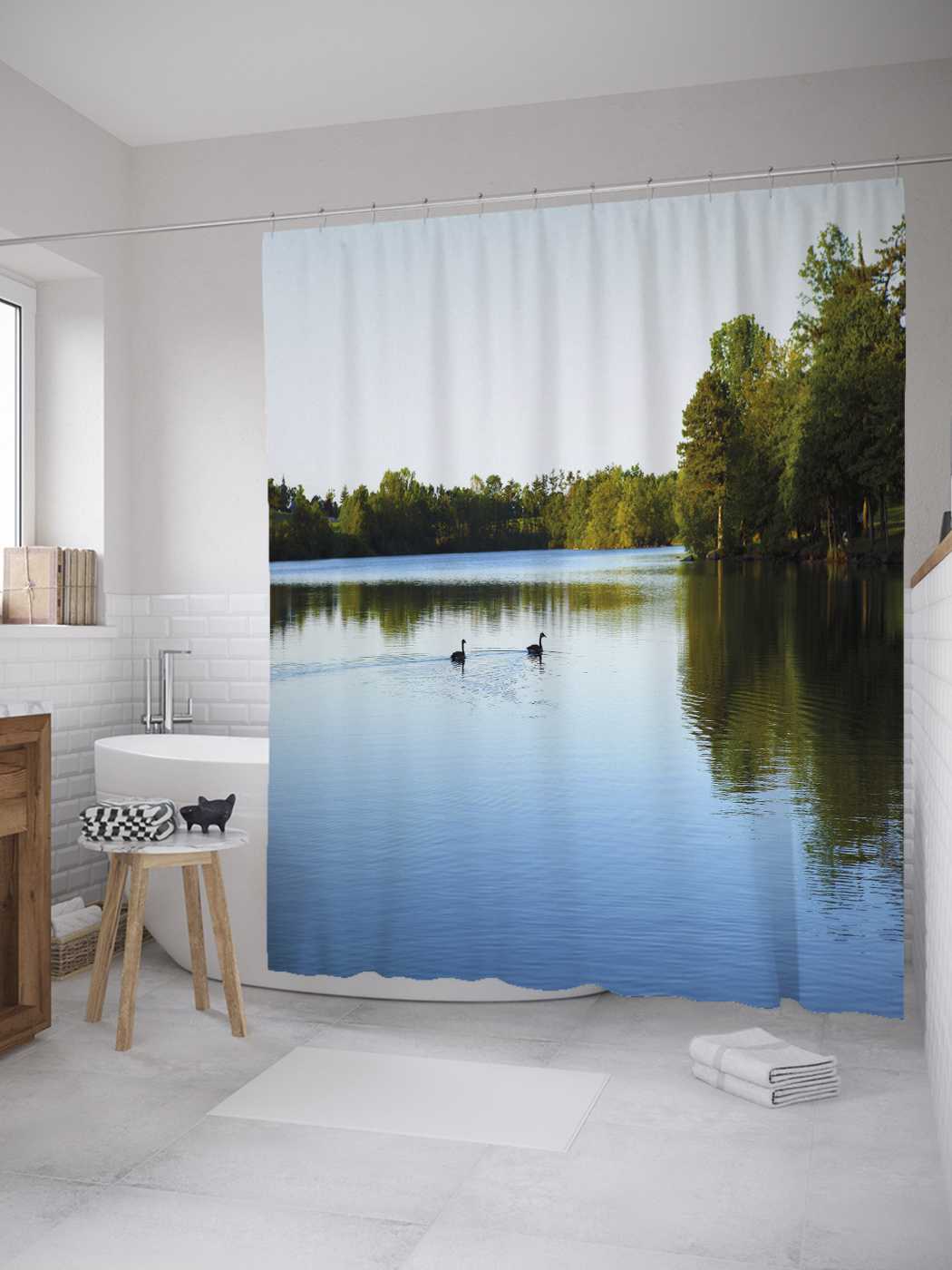 

Штора (занавеска) для ванной JoyArty "Гуси на озере" из сатена, 180х200 см с крючками, Оранжевый