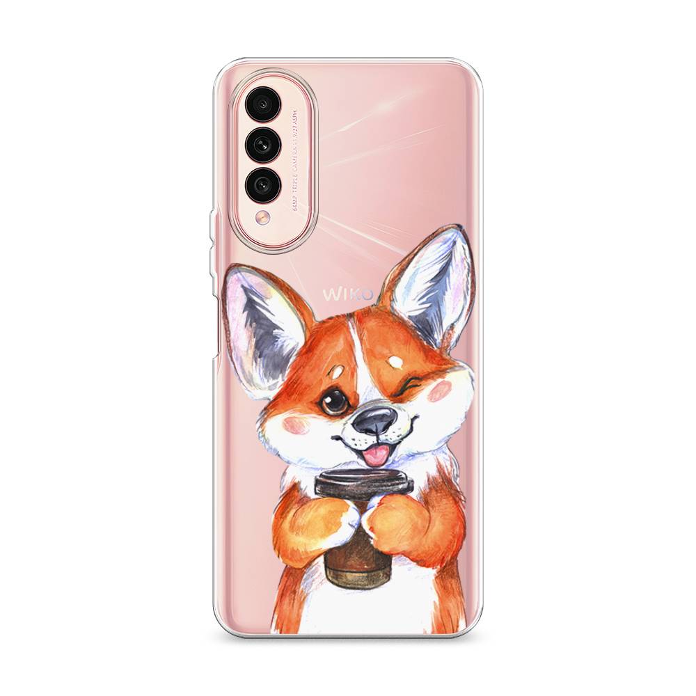 

Чехол на Wiko T50 "Корги с кофе", Оранжевый;белый, 3400350-4