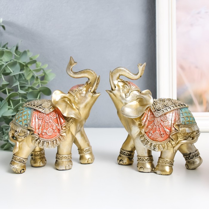 

Сувенир полистоун "Золотой слон в цветной богатой попоне" МИКС 6x11x13 см, Золотистый