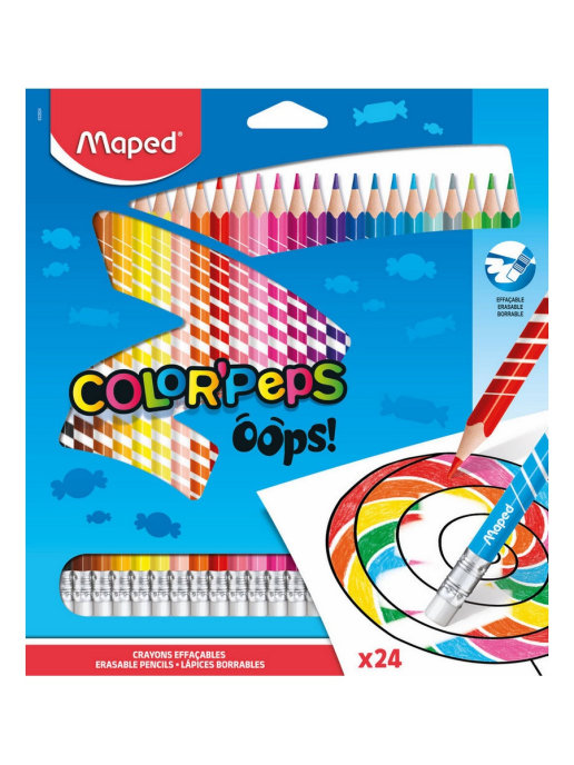 фото Цветные карандаши с ластиком, пластиковые, 24 цвета maped color'peps oops картон футляр