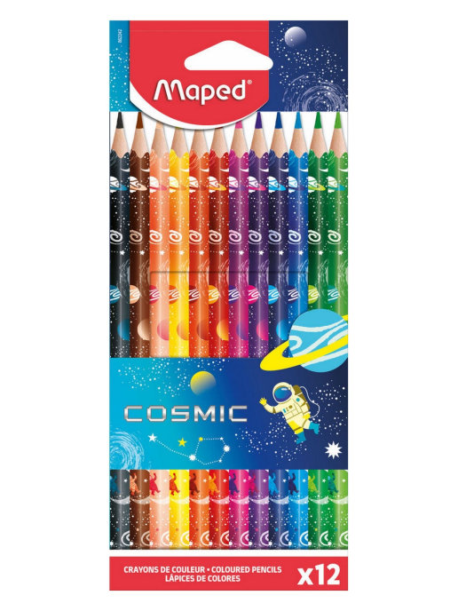 фото Пластиковые карандаши цветные 12 цветов., картон футляр maped color'peps cosmic