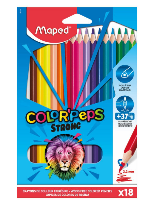 

Цветные карандаши пластиковые MAPED Color Peps Strong, 18 цветов, Разноцветные, COLOR PEP'S STRONG