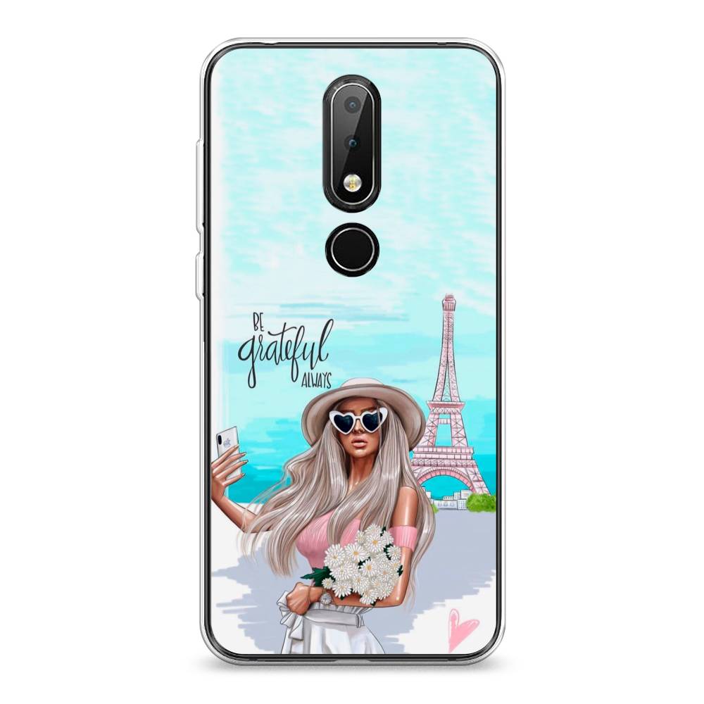 

Чехол на Nokia 6.1 Plus "Селфи Париж", Голубой;бежевый, 121850-6