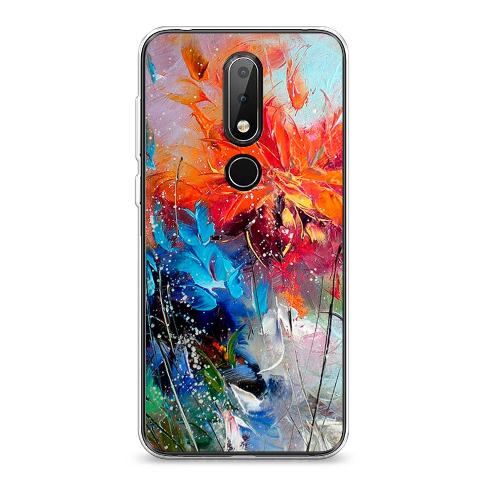 

Чехол на Nokia 6.1 Plus "Абстрактные цветы", Оранжевый;синий, 121850-4
