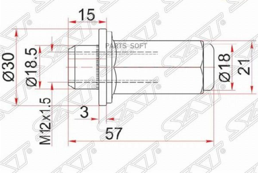 SAT ST-90942-01050 Гайка колесная TOYOTA CELICA/COROLLA/SOARER/SUPRA/LITE/TOWN/MASTER/HIAC