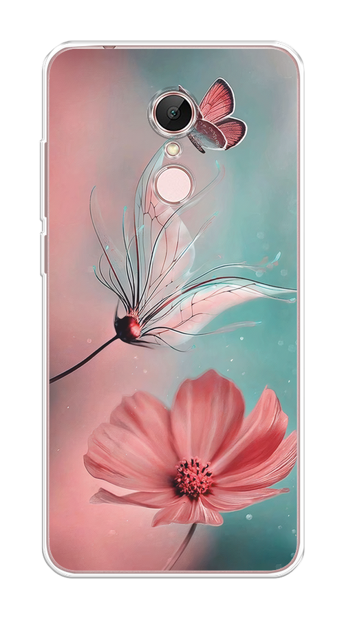 

Чехол на Xiaomi Redmi 5 "Бабочка и цветок", Голубой;розовый, 33050-1
