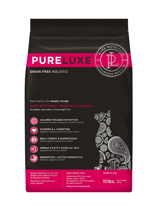 Сухой корм для кошек PureLuxe Grain Free, для нормализации веса, индейка, лосось, 1,5кг