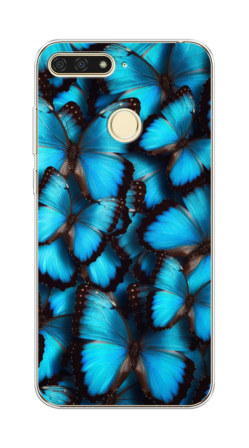 

Чехол на Honor 7C/7A Pro/Huawei Y6 Prime 2018 "Тропическая бабочка 2", Голубой;черный, 64550-1