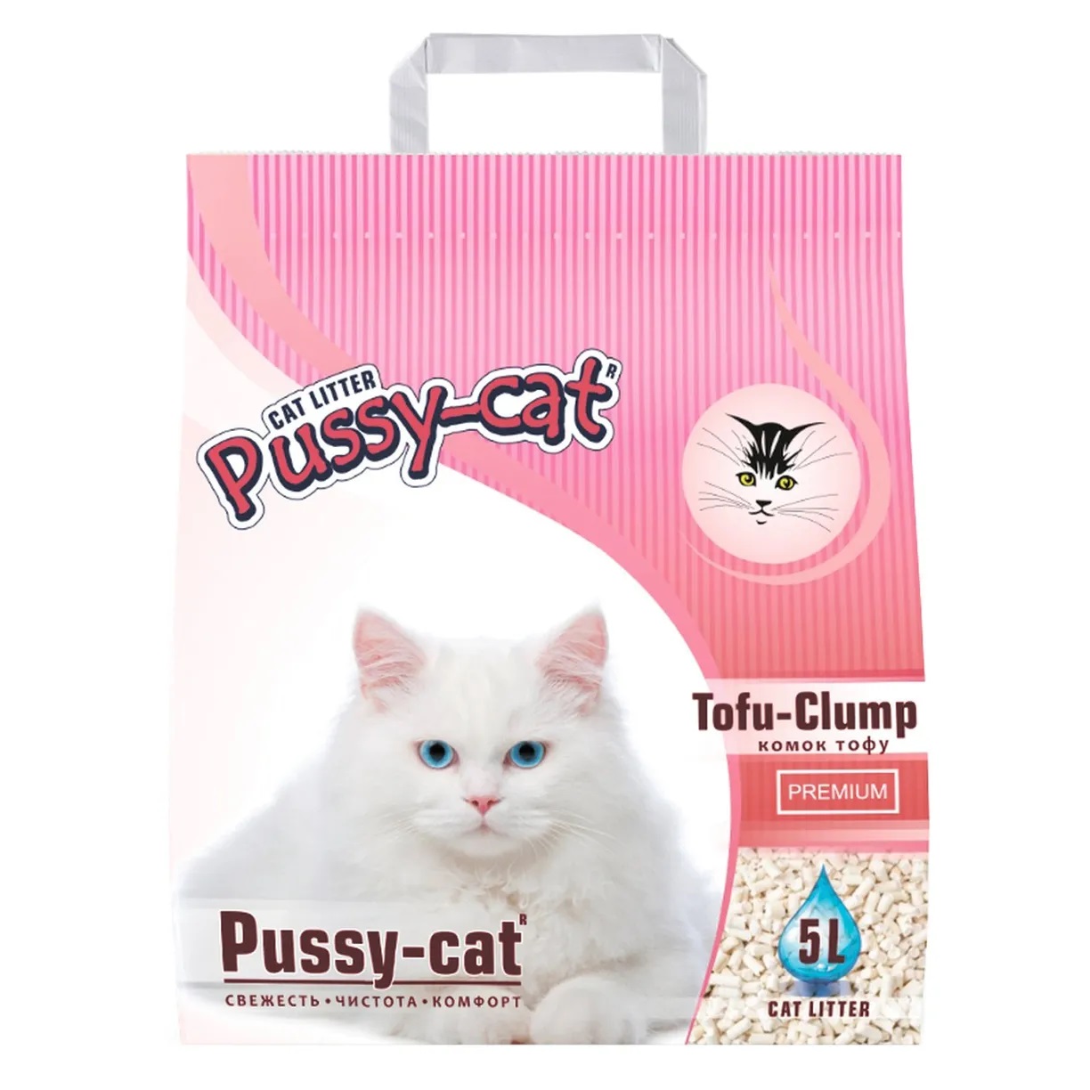 Комкующийся наполнитель Pussy-Cat Premium Tofu-Clump соевый, 5 л