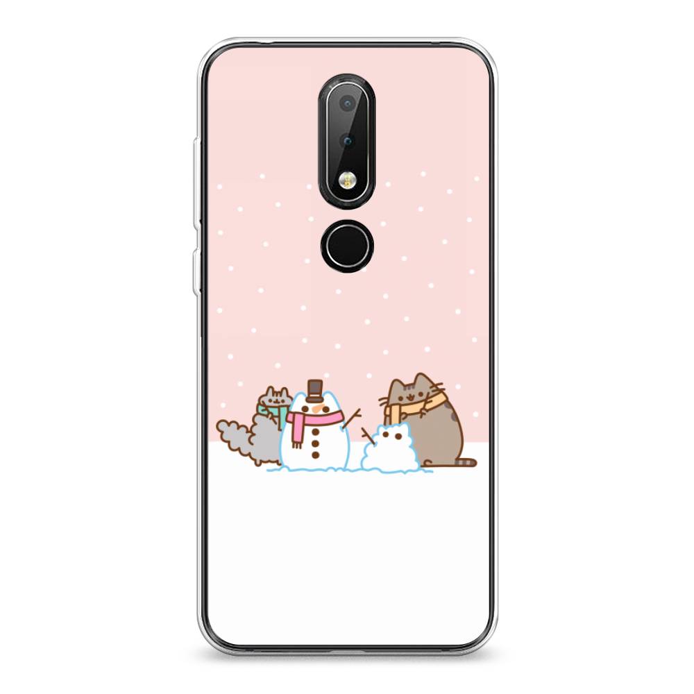 

Чехол на Nokia 6.1 Plus "Котики в снегу", Розовый;белый;серый, 121850-5
