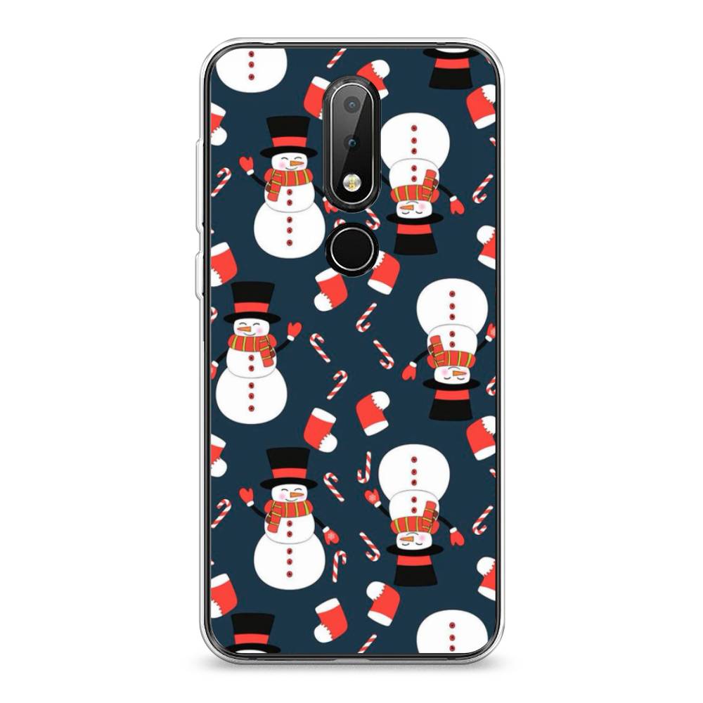 

Чехол на Nokia 6.1 Plus "Синие снеговики", Синий;белый;красный, 121850-5