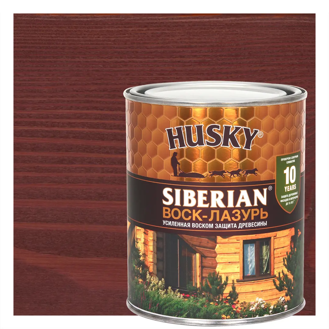 

Воск-лазурь Husky Siberian полуматовый красное дерево 0.9, Красный