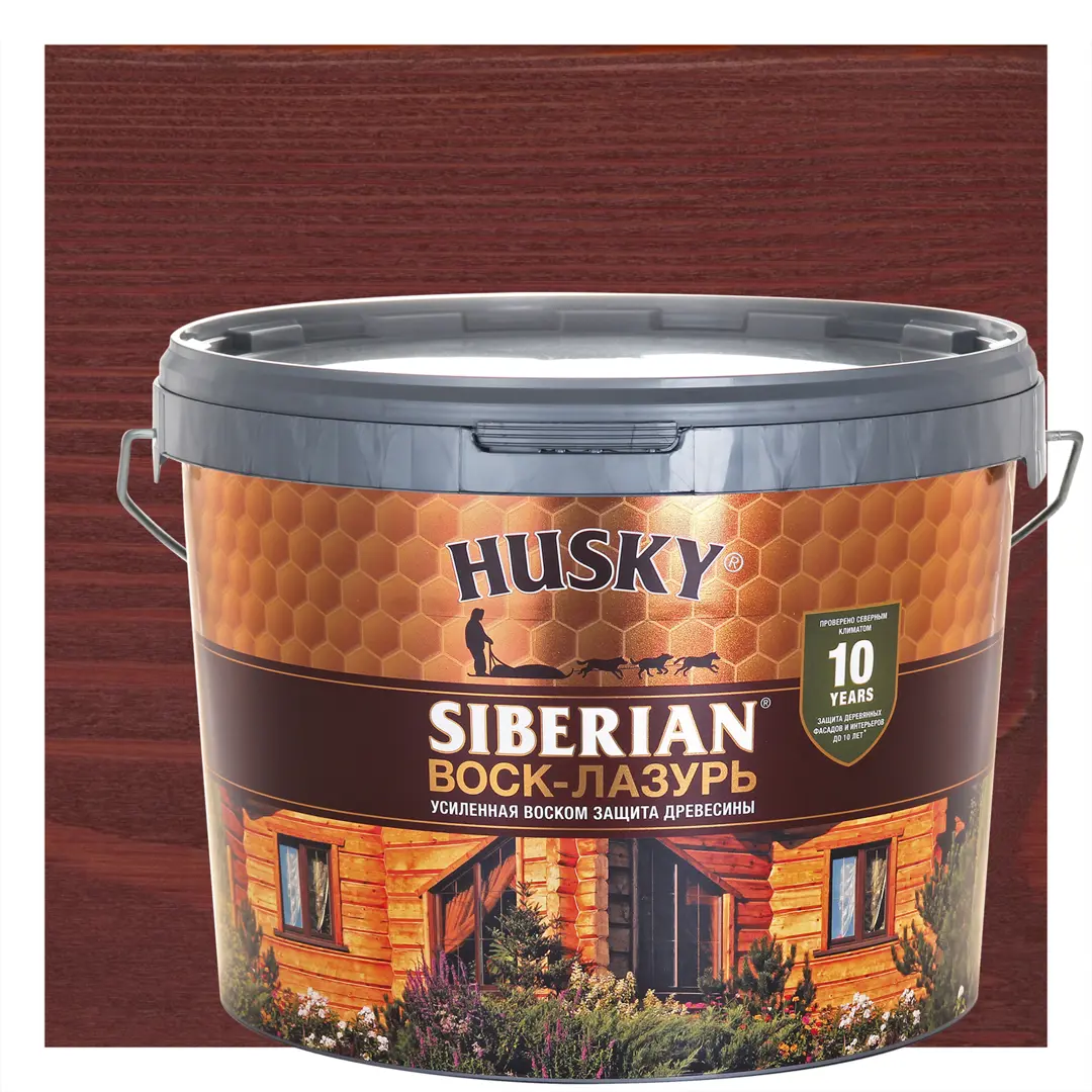 

Воск-лазурь Husky Siberian полуматовый красное дерево 9, Красный