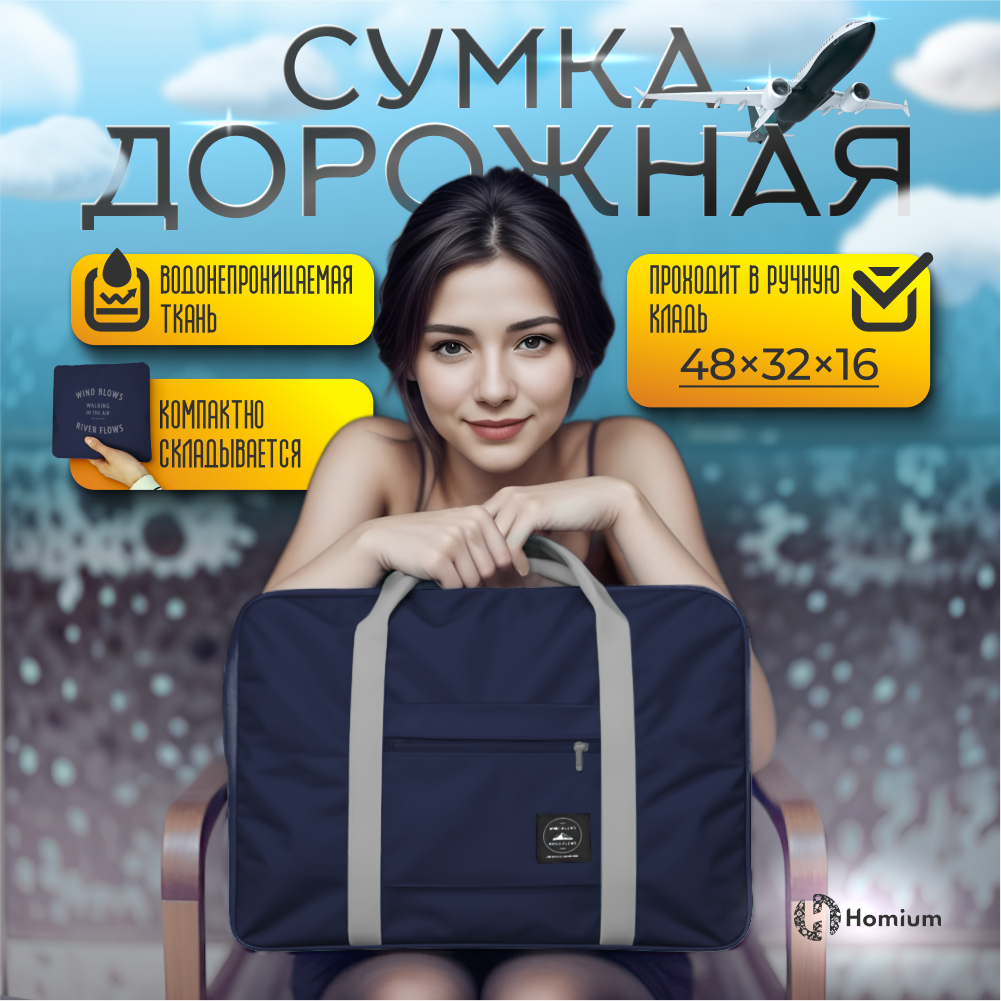 Дорожная сумка унисекс Homium Homium Travel Comfort синяя, 48х32х16 см Китай синий