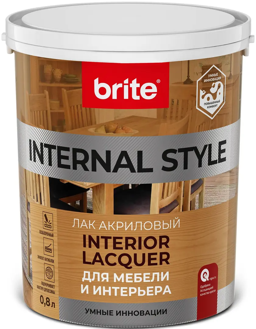 фото Лак для мебели акриловый internal style цвет прозрачный полуматовый 0.8 л brita