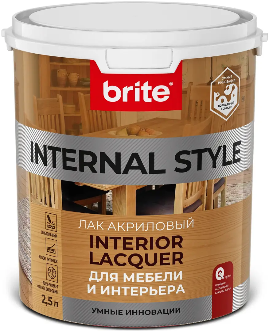 фото Лак для мебели акриловый internal style цвет прозрачный полуматовый 2.5 л brita