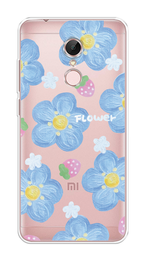 

Чехол на Xiaomi Redmi 5 "Цветы и клубники", Прозрачный;голубой;белый, 33050-1