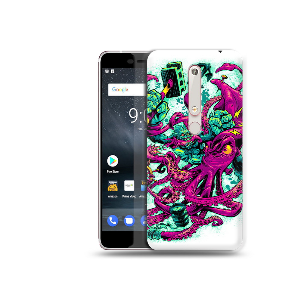 

Чехол MyPads Tocco для Nokia 6 фиолетовый кракен, Прозрачный, Tocco