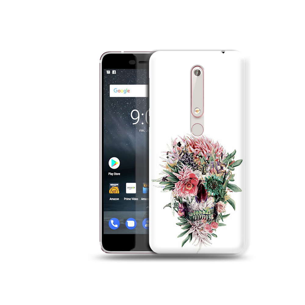 

Чехол MyPads Tocco для Nokia 6 череп из цветов, Прозрачный, Tocco