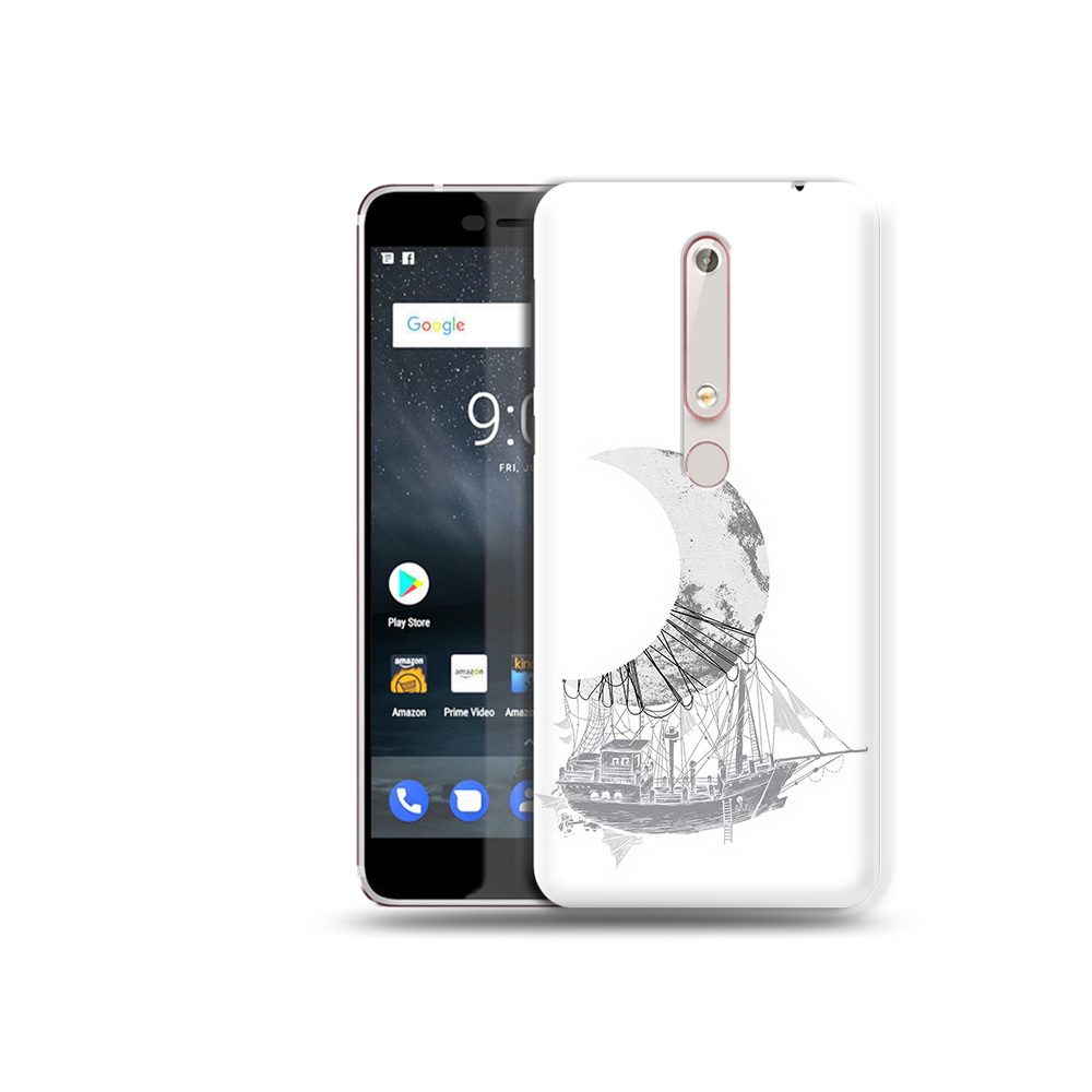

Чехол MyPads Tocco для Nokia 6 черно белый корабль полумесяц, Прозрачный, Tocco