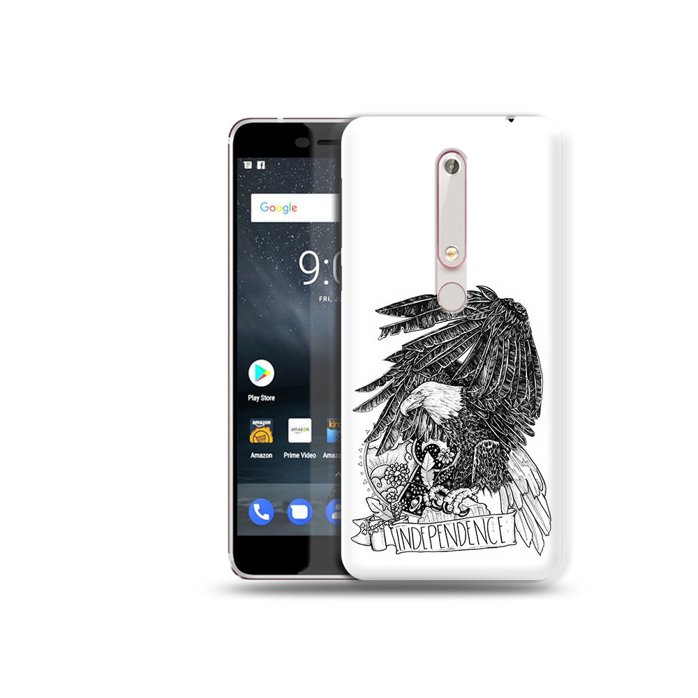 

Чехол MyPads Tocco для Nokia 6 черно белый сокол, Прозрачный, Tocco