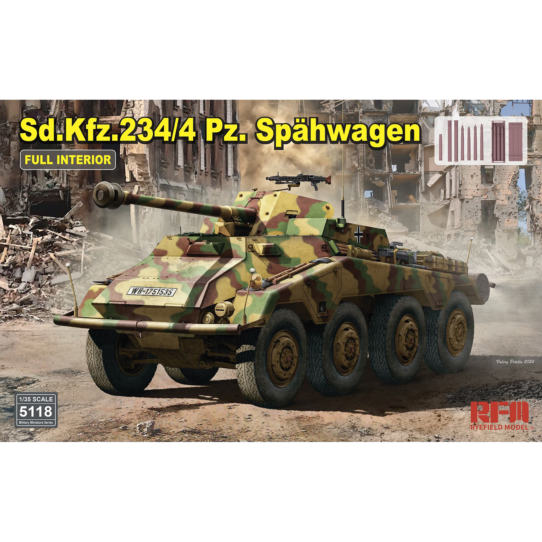 

Сборная модель Rye Field Model Sd.Kfz.234/4 Pz.Sphwagen с интерьером RM-5118, Sd.Kfz.234/4 Pz.Sphwagen