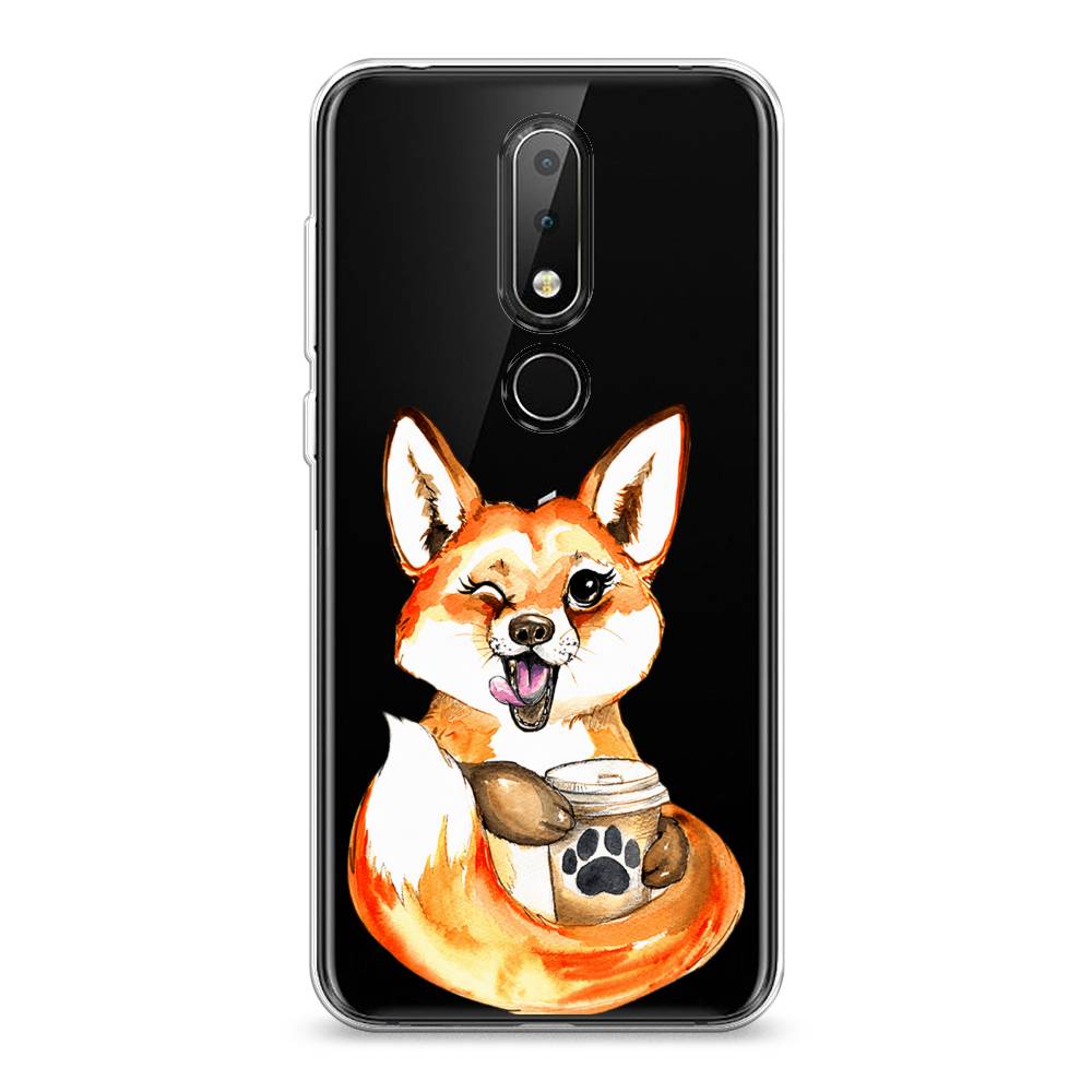 

Чехол на Nokia 6.1 Plus "Подмигивающая лиса с кофе", Оранжевый;белый;коричневый, 121850-4