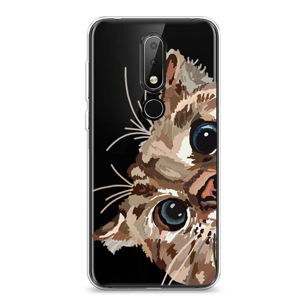 

Чехол на Nokia 6.1 Plus "Любопытный кот", Коричневый;синий;черный, 121850-1