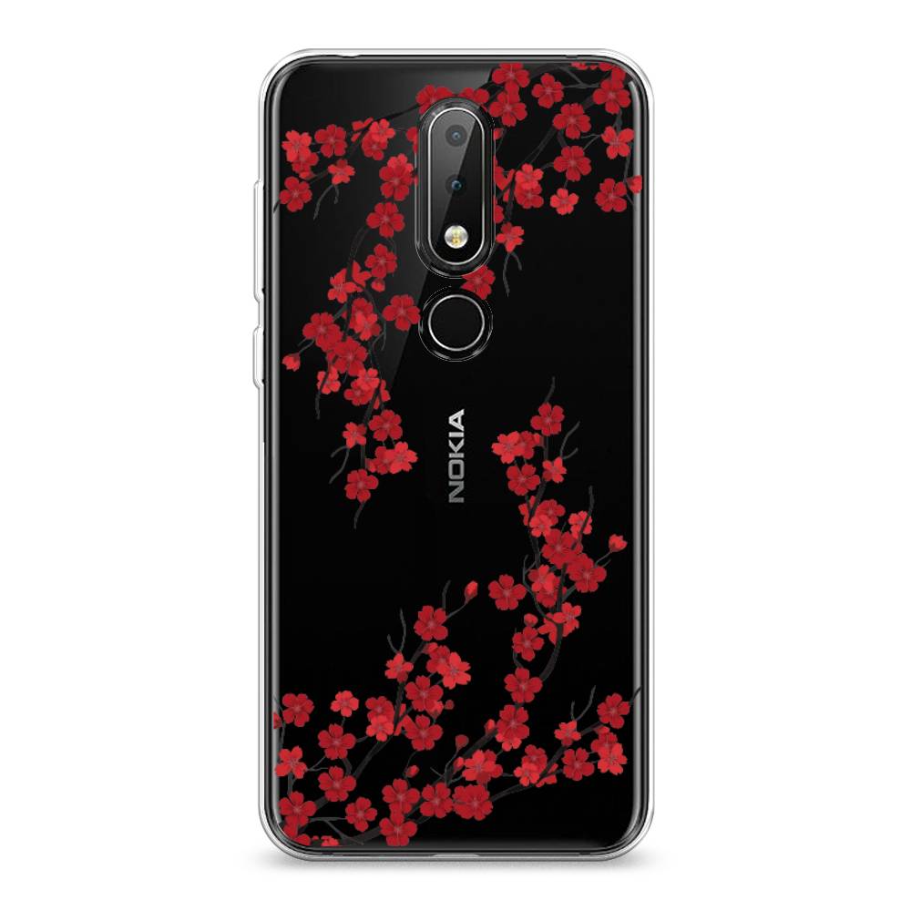 

Чехол на Nokia 6.1 Plus "Красная сакура", Красный;черный, 121850-2