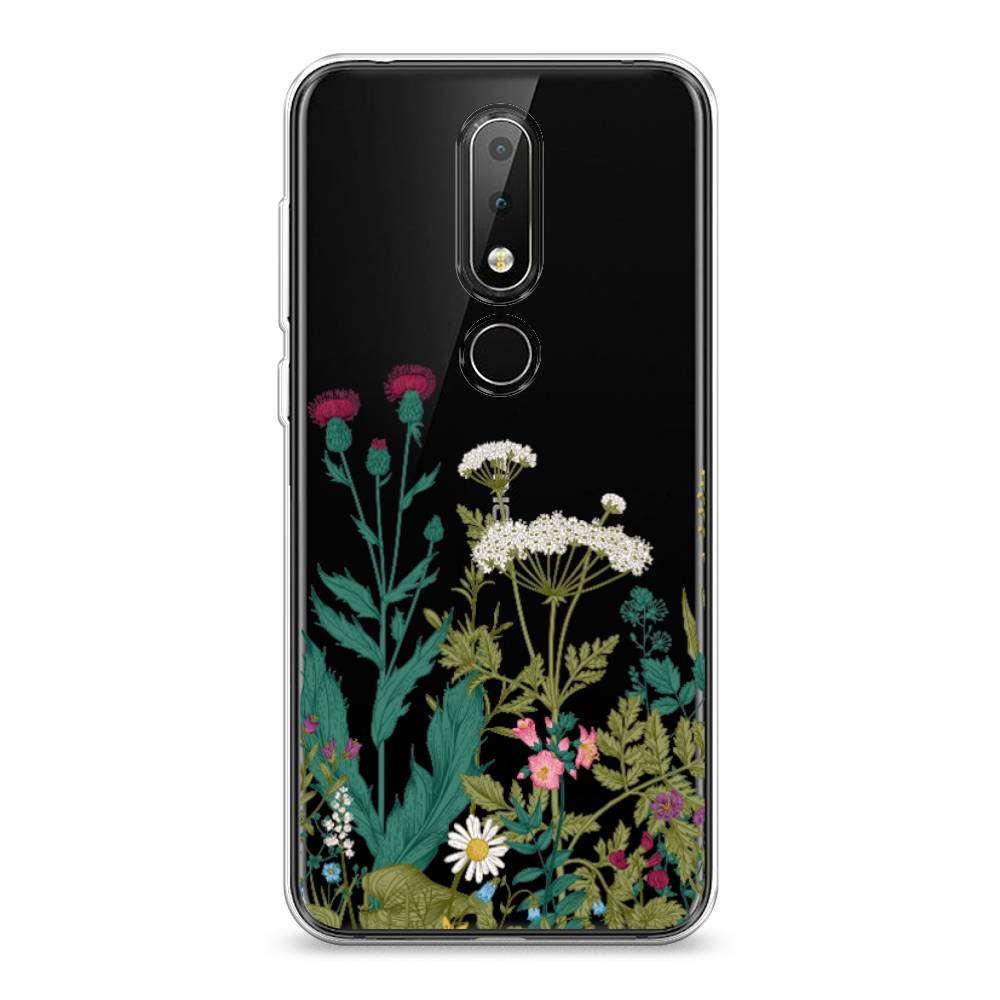 

Чехол на Nokia 6.1 Plus "Дикие полевые цветы", Зеленый;розовый;белый, 121850-2