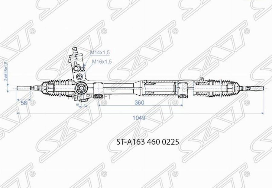 SAT Рейка рулевая MERCEDES BENZ ML 02-05 W163 (M14х1,5.16х1,5)