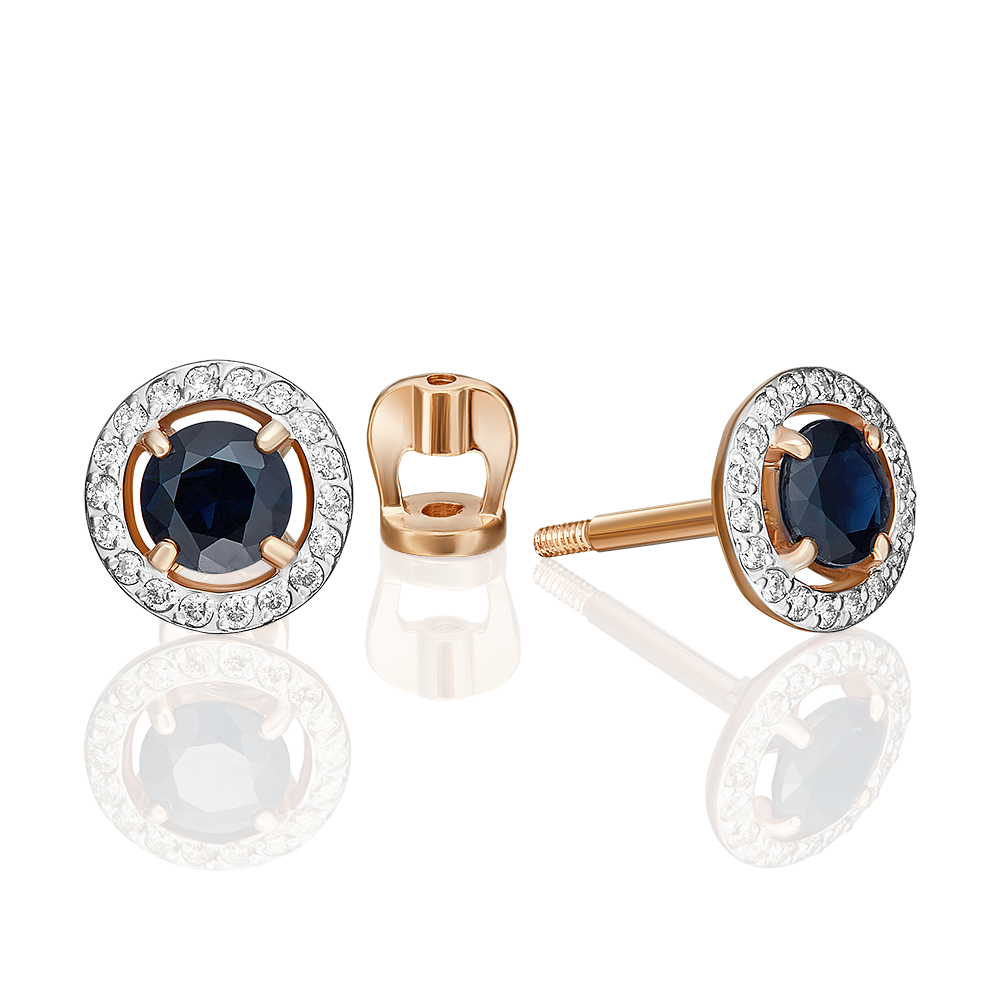 

Серьги пусеты из золота PLATINA jewelry 02-0697, сапфир/бриллиант, 02-0697