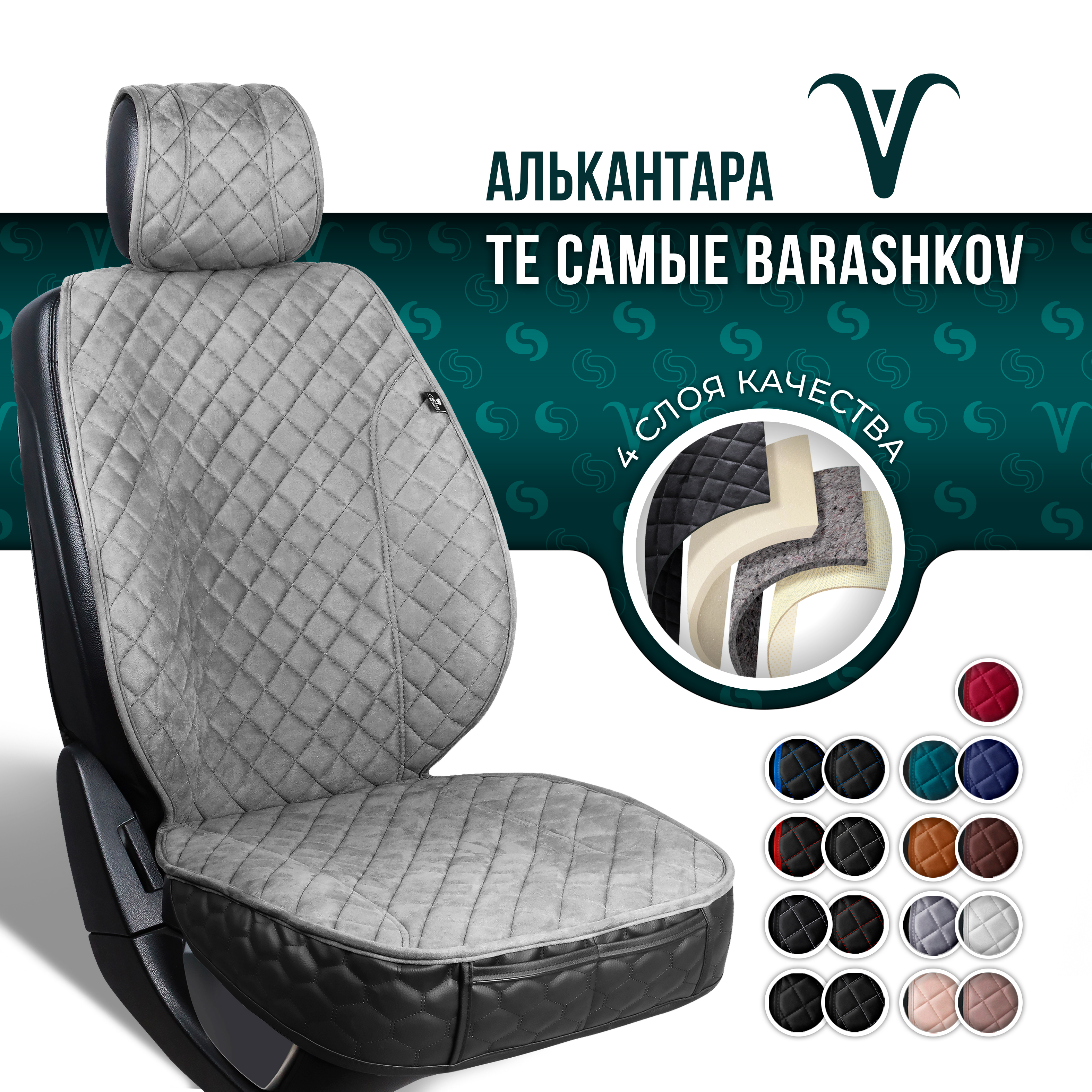 

Накидка на сиденье автомобиля Barashkov с юбкой и боками из алькантары, Серый, XLMODEL