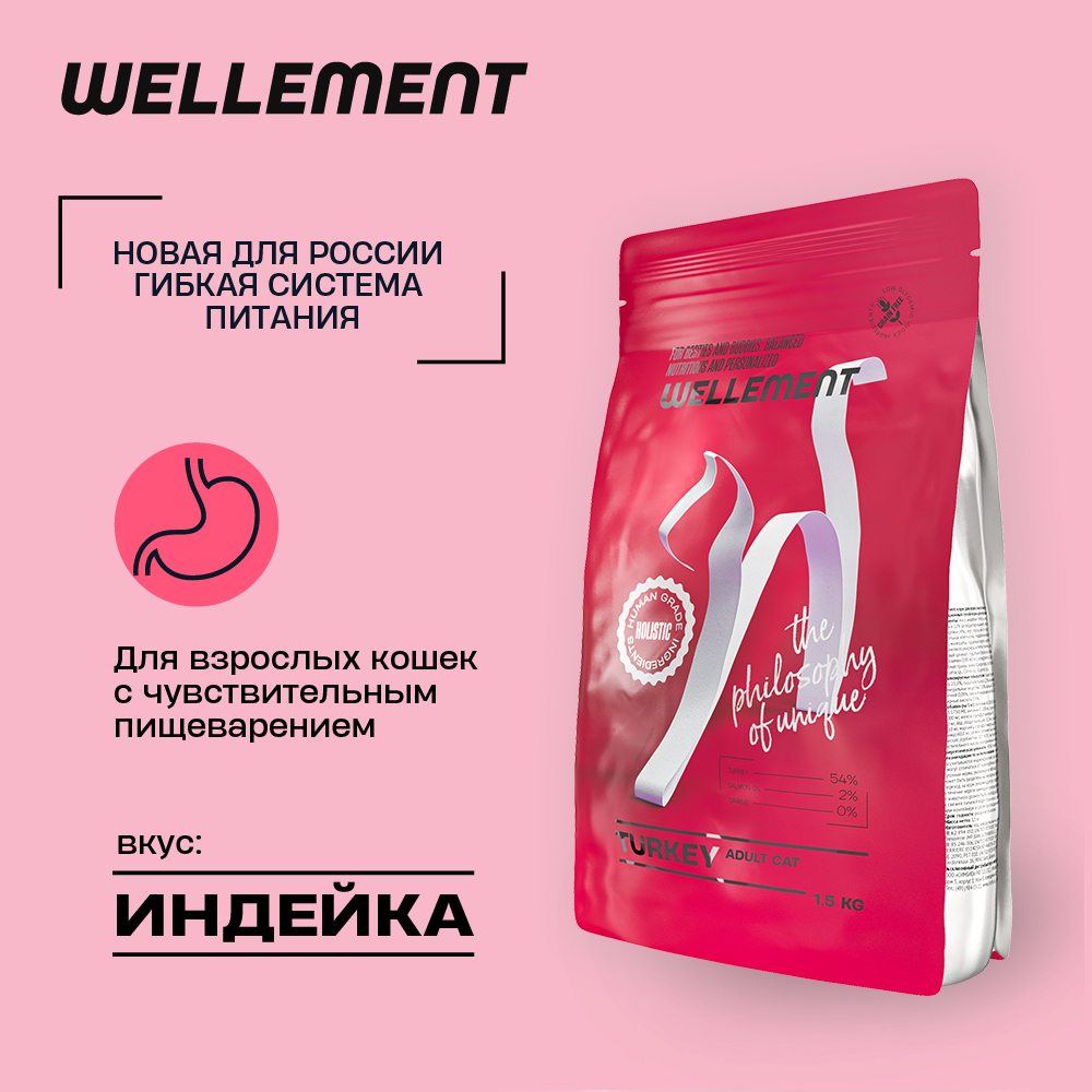 Сухой корм для кошек Wellement с индейкой, 1,5 кг