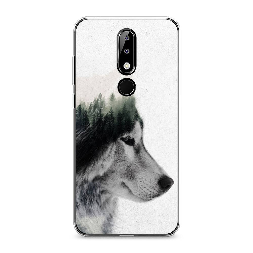 

Чехол на Nokia 5.1 Plus (X5) "Волк лес", Серый;белый, 121950-1