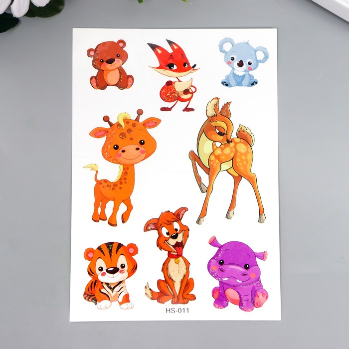 

Татуировка на тело цветная с блёстками "Зверята малыши" 14,7х10,5 см