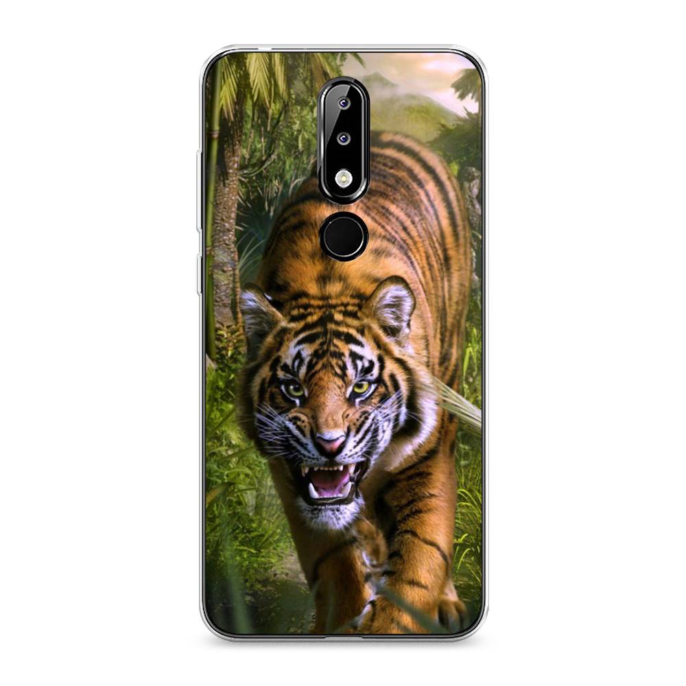 

Чехол на Nokia 5.1 Plus (X5) "Тигр в джунглях 2", Оранжевый;зеленый, 121950-1