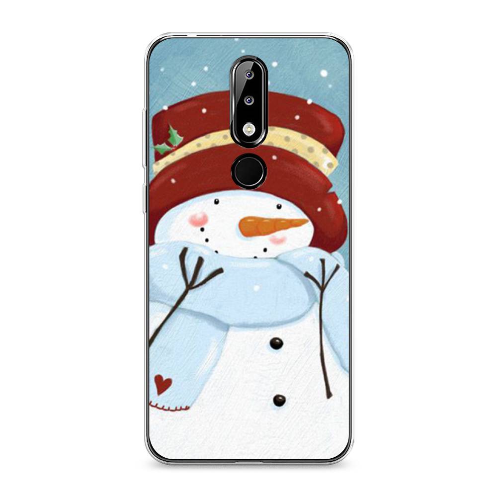 

Чехол на Nokia 5.1 Plus (X5) "Застенчивый снеговик", Голубой;белый;красный, 121950-5