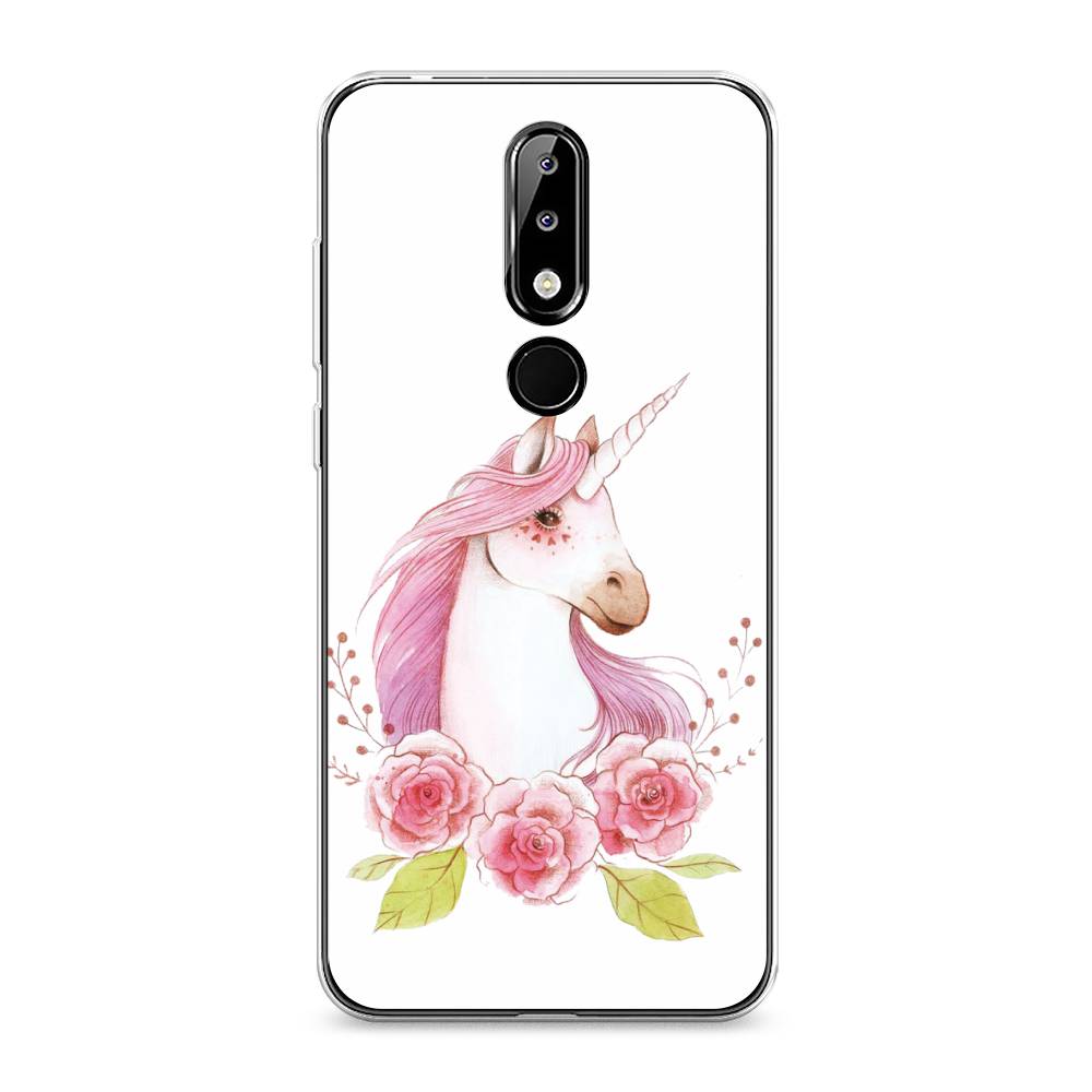 

Чехол на Nokia 5.1 Plus (X5) "Единорог цветы", Белый;розовый;серый, 121950-1