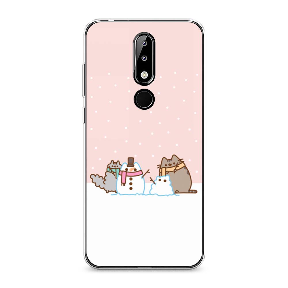 

Чехол на Nokia 5.1 Plus (X5) "Котики в снегу", Розовый;белый;серый, 121950-5