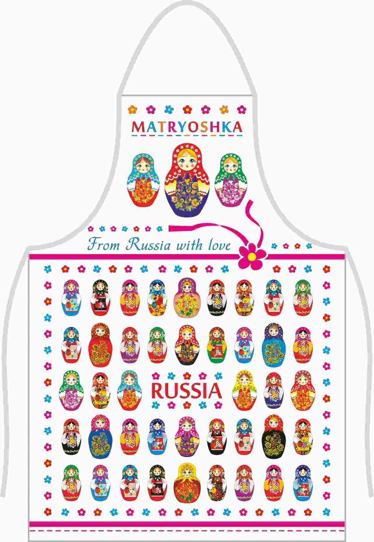 

Фартук кухонный АКМ Много матрешек женский 64 см, Белый