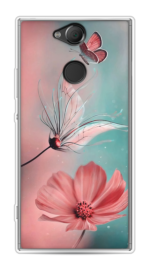 

Чехол на Sony Xperia XA2 "Бабочка и цветок", Голубой;розовый, 53150-1