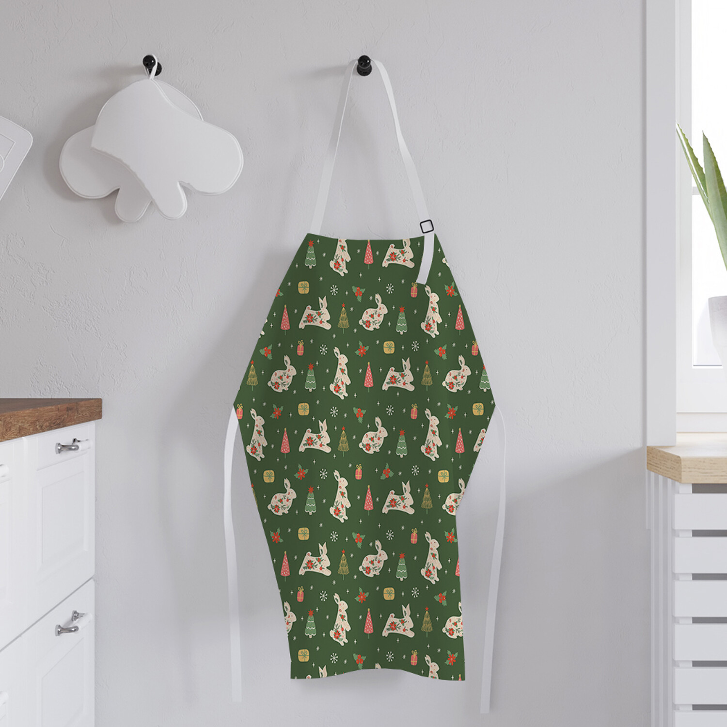 

Фартук кухонный JoyArty "Новогодний зайчик" универсальный размер для женщин и мужчин, Зеленый, Новогодний зайчик