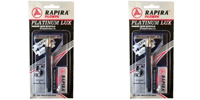 Набор для бритья Rapira Станок и лезвия 5шт Rapira Platinum Lux, 2уп станок для бритья bic sensitive для мужчин 3 лезвия 8 шт одноразовые 872874