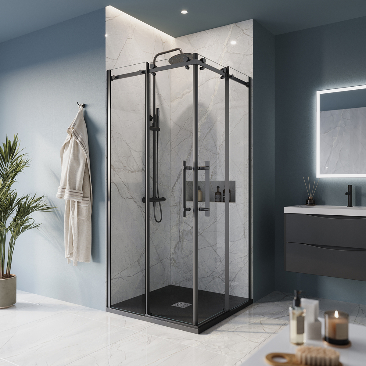 

Душевой уголок BelBagno MARINO-A-2-90-C-NERO 195x90x90, стекло, MARINO-A-2-90-C-NERO
