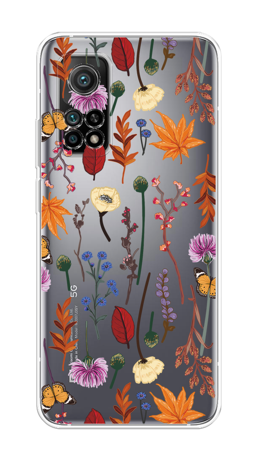 

Чехол на Xiaomi Mi 10T/Mi 10T Pro "Orange Purple flowers", Оранжевый;красный;розовый;желтый;прозрачный, 39350-1