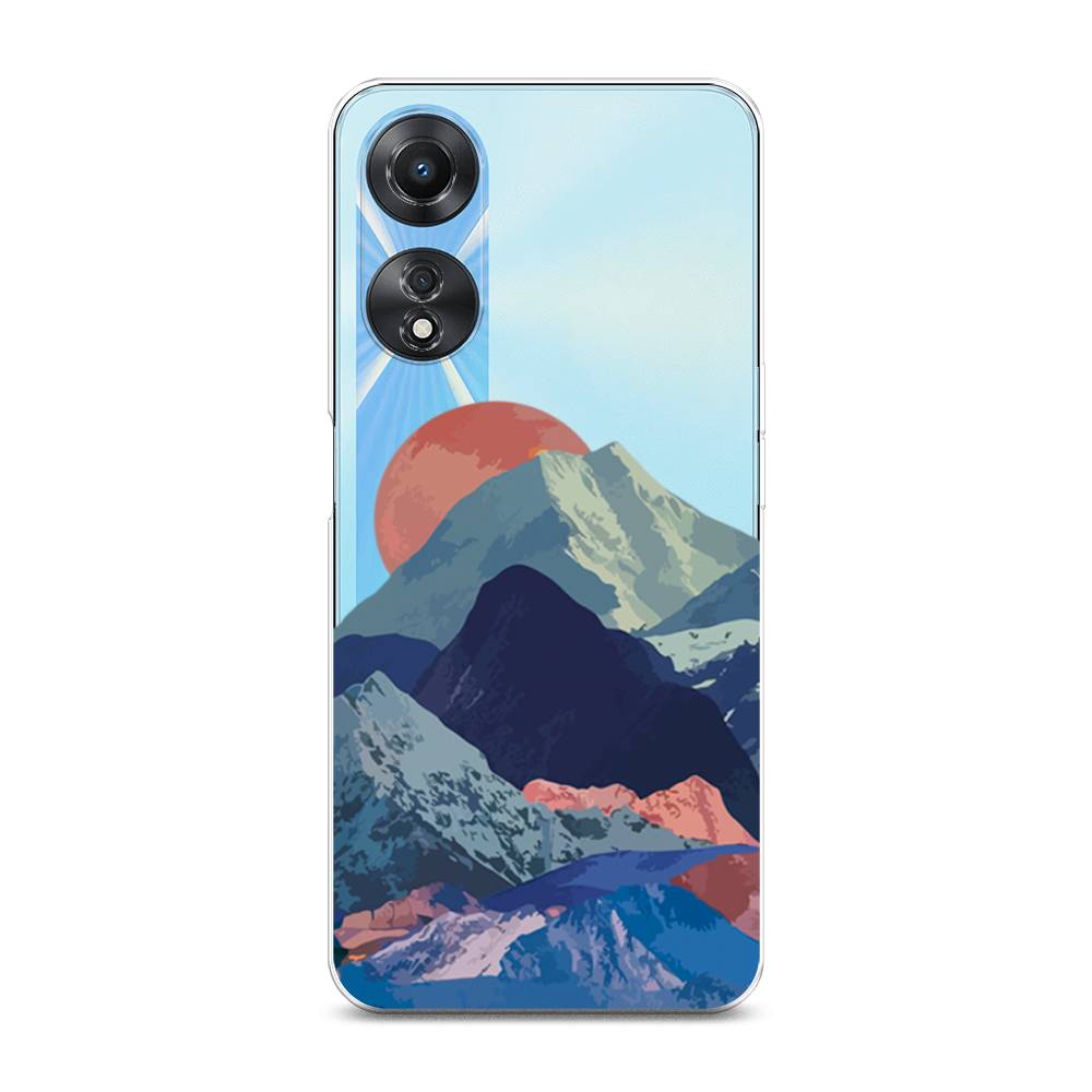 

Чехол на Oppo A58 5G "Закат в снежных горах", Красный;серый;голубой, 2512450-2