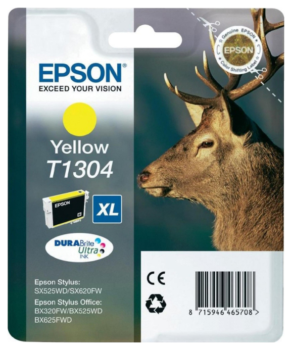 

Картридж для струйного принтера Epson C13T13044010, желтый, оригинал, t1304