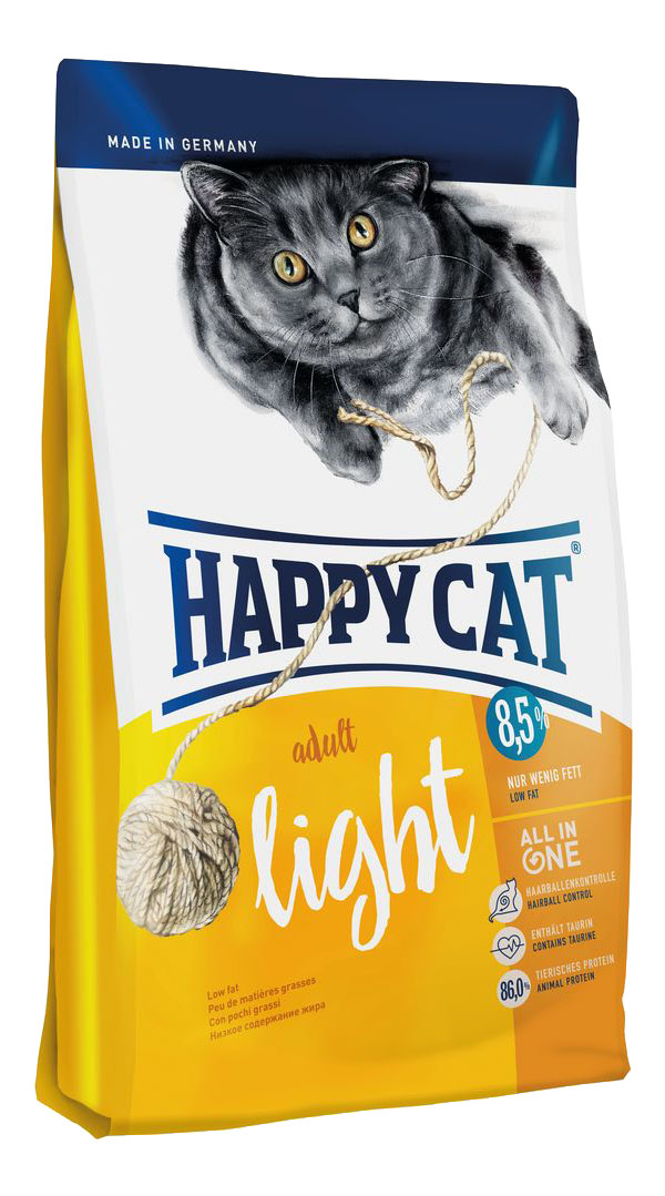 фото Сухой корм для кошек happy cat fit & well light, облегченный, домашняя птица, лосось, 4кг