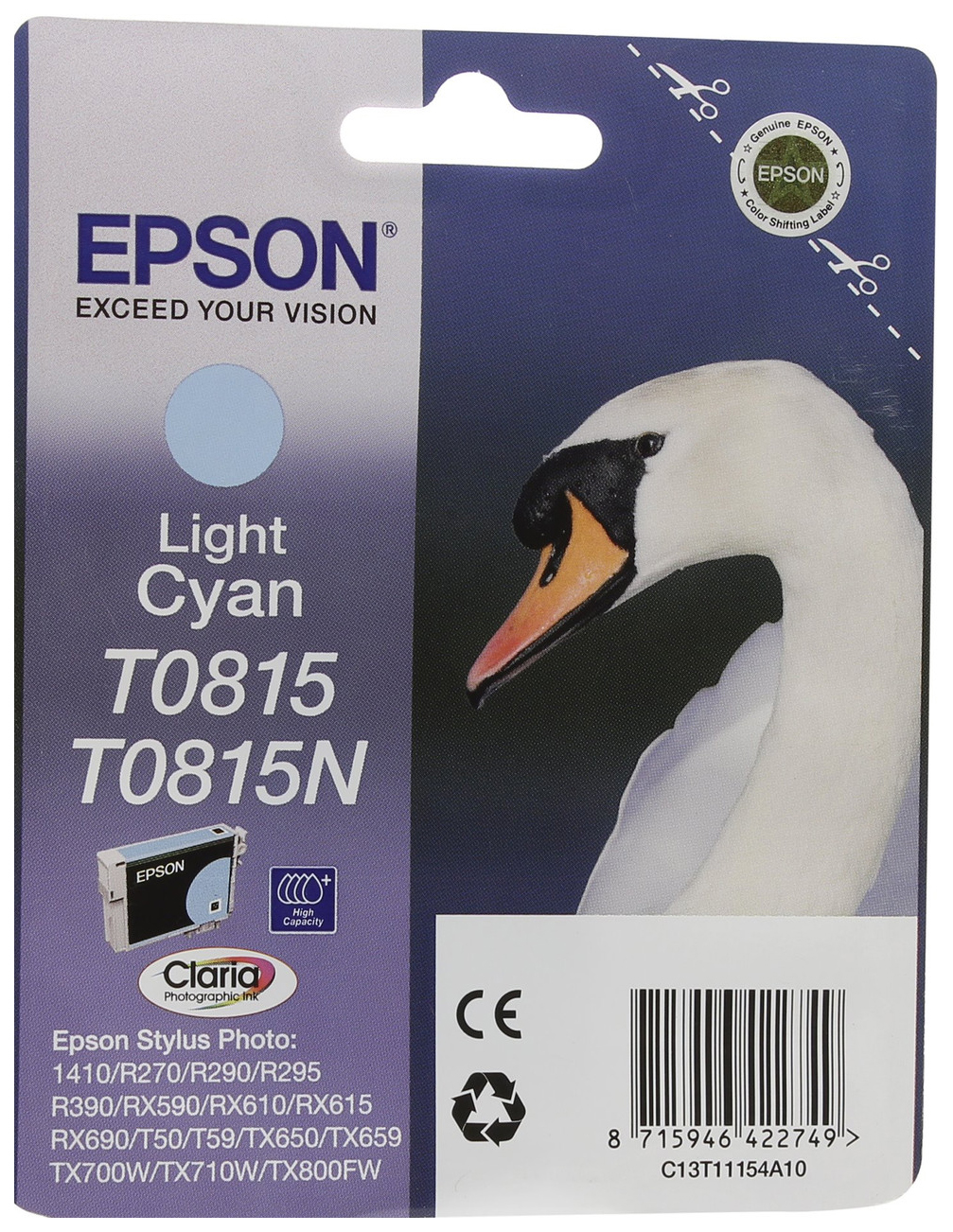 Картридж для струйного принтера Epson C13T11154A10, голубой, оригинал